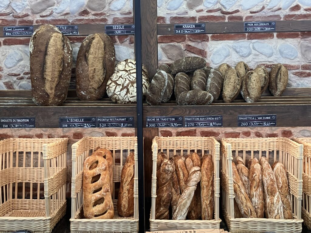 Pictures of different types of bread sold in boulangarie in Nice, France
